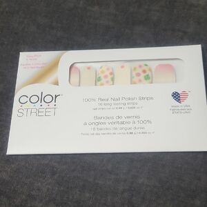 Color Street Glossy Pearl Nail Strips with Pink and Green Floral Design